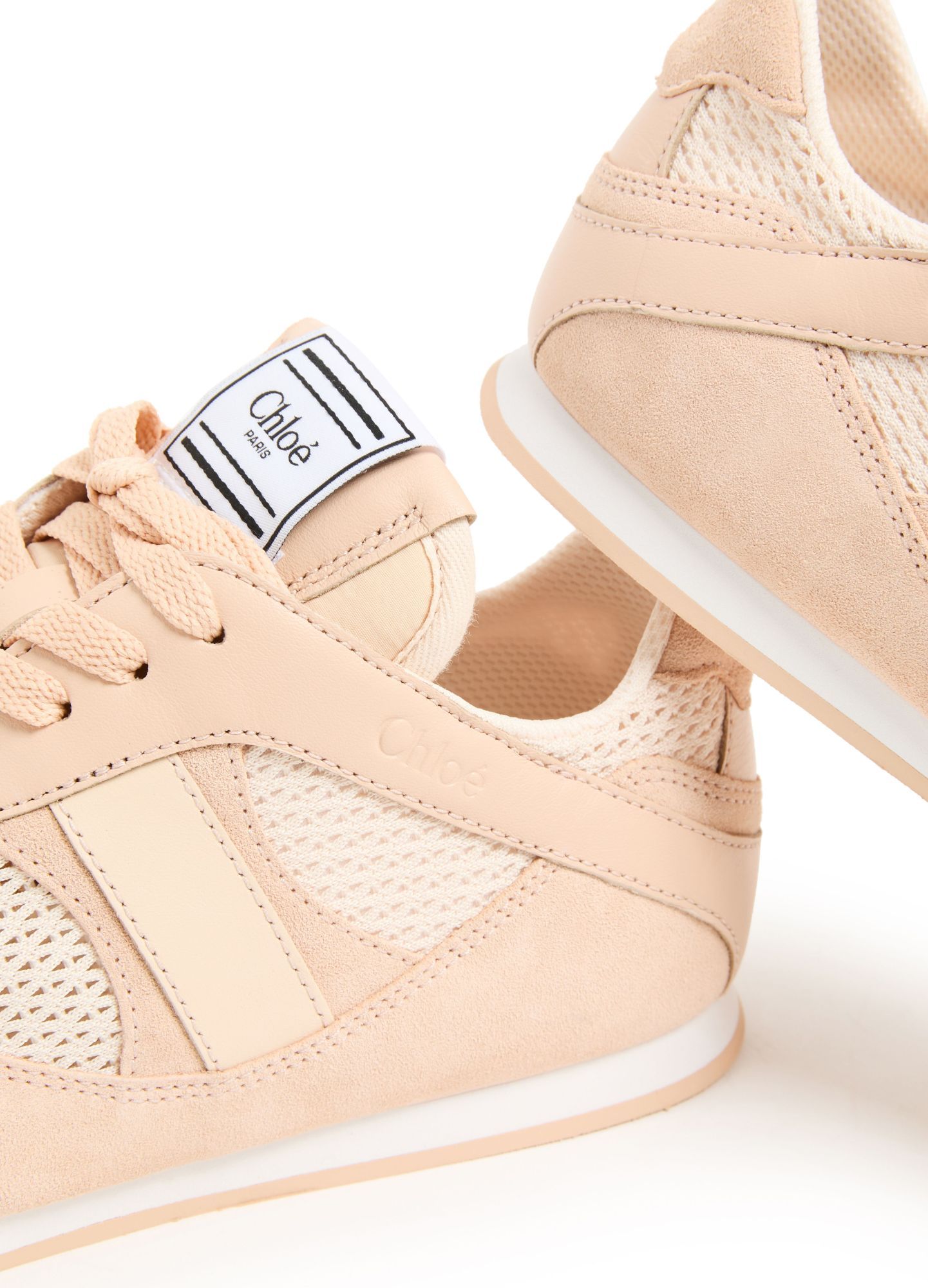 Chloé Kick Leather And Suede-trimmed Mesh Sneakers In Nude