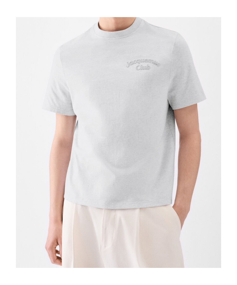 Jacquemus Grey Cotton T-shirt With Embroidered Logo In White