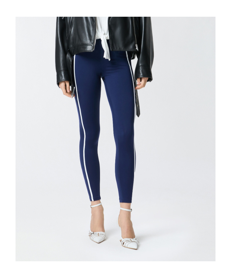 Pinko Side-stripe Leggings In Blue