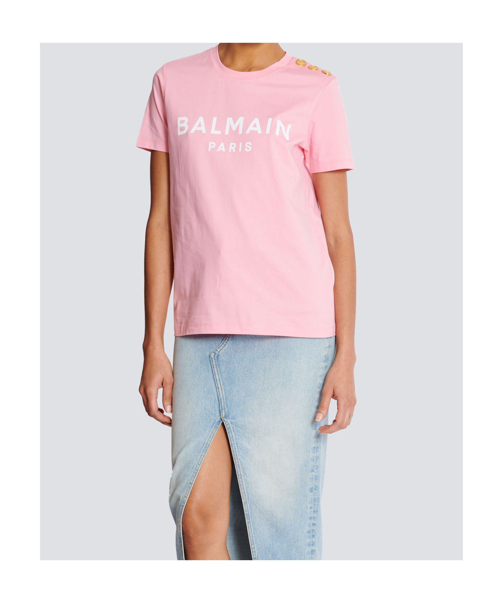 Shop Balmain T-shirt With Paris Print In Pink