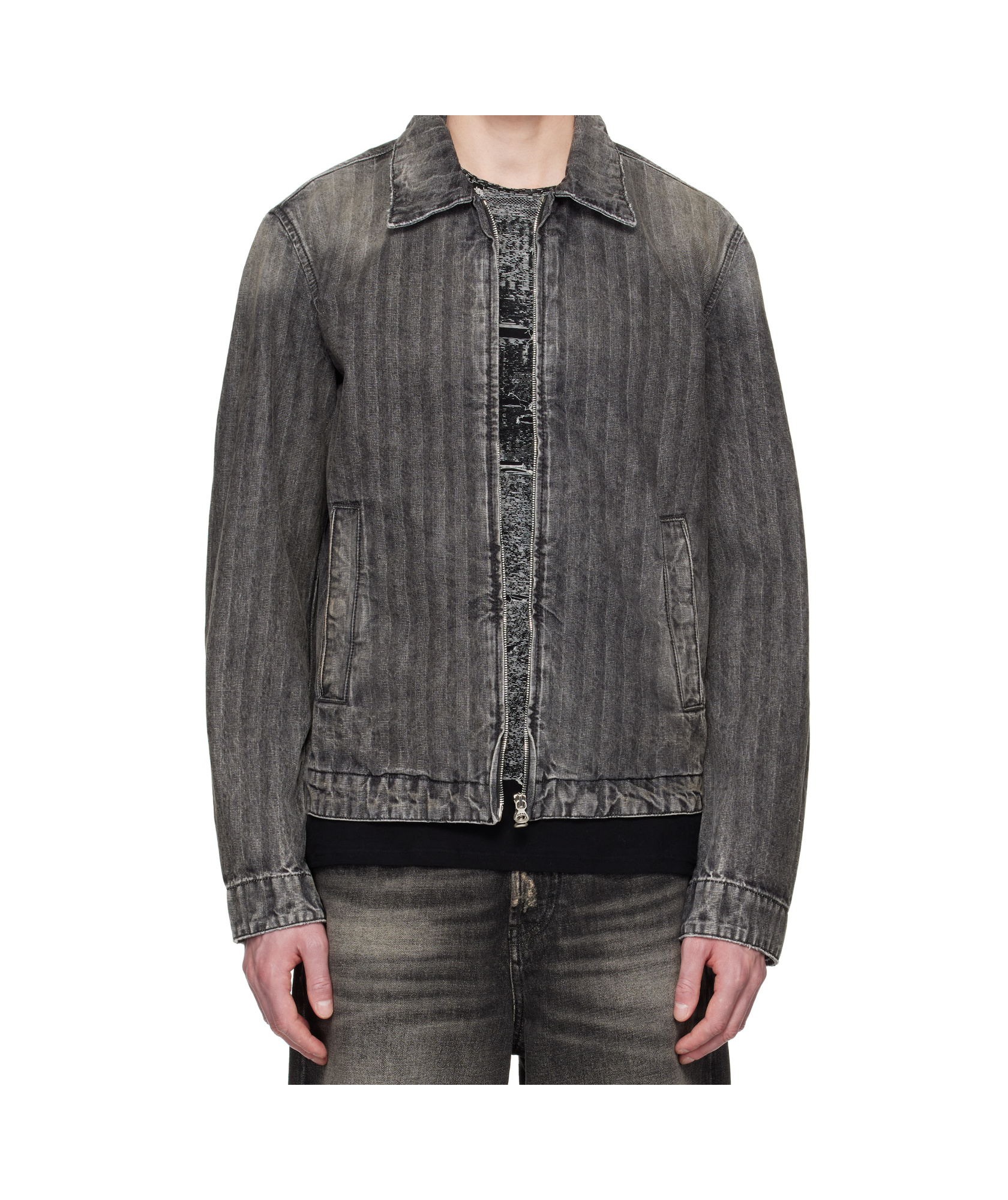 Diesel Blouson Jacket In Herringbone Denim In Gray