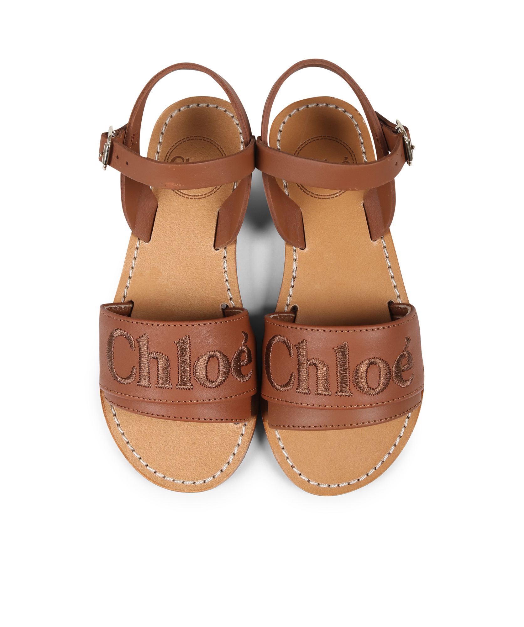 Chloé Round-headed Flat Sandals In Brown