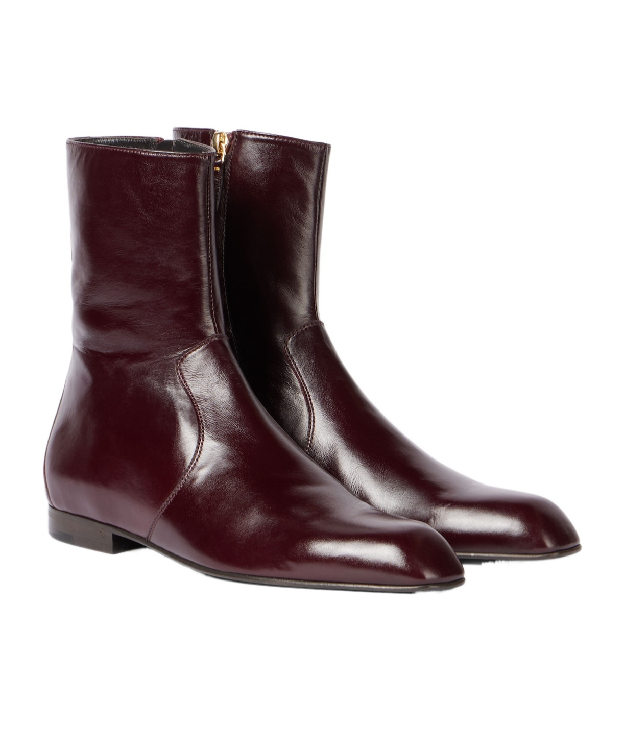 Khaite Colt Glossed Leather Ankle Boots In Burgundy