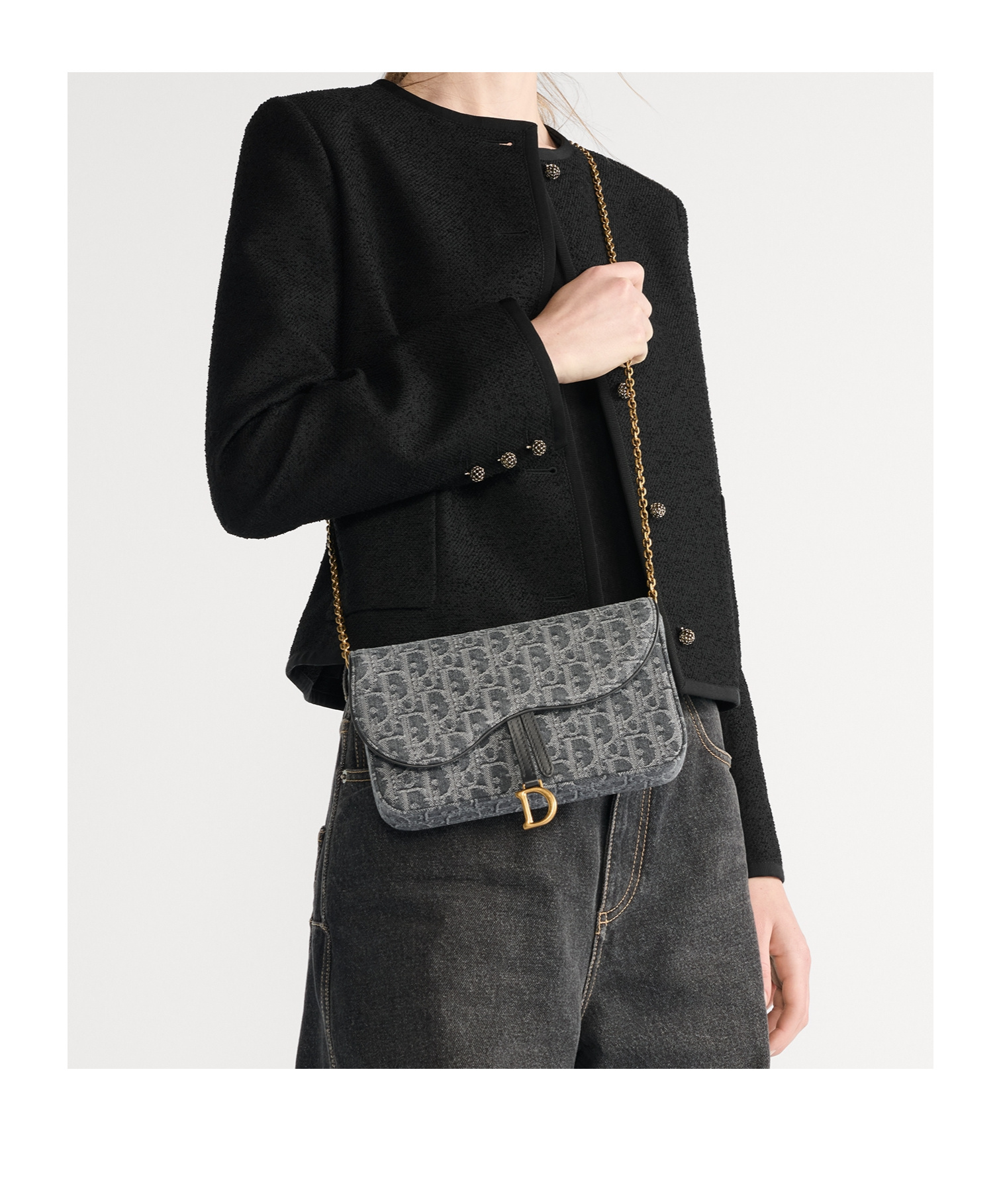 Dior Medium Saddle Pouch With Chain In Gray