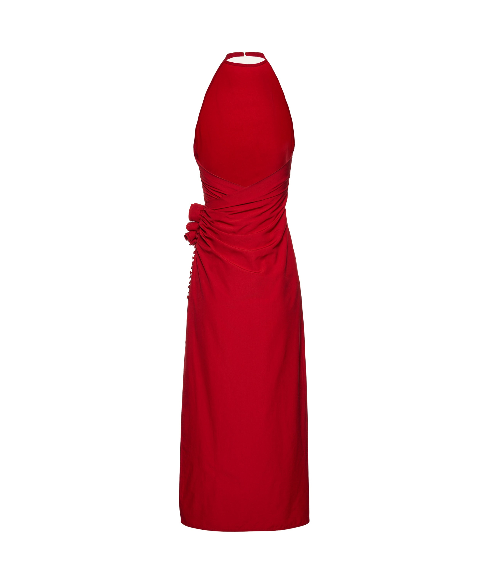 Magda Butrym High Neck Floral Applique Midi Dress In Red In Red