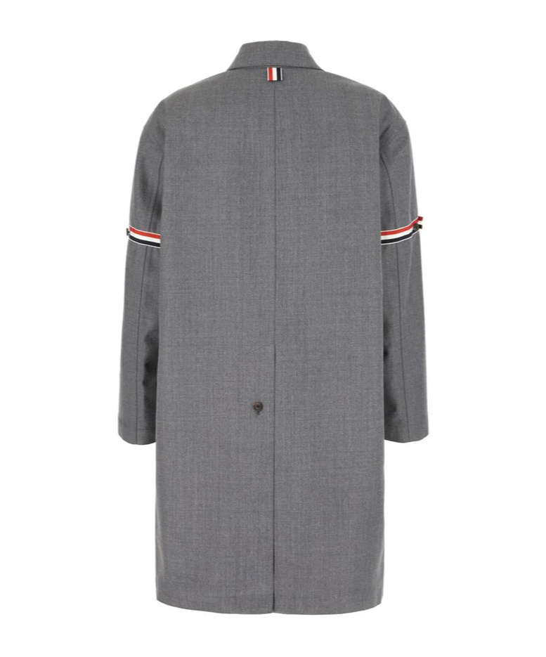 Thom Browne Rwb-stripe Twill Coat In Gray