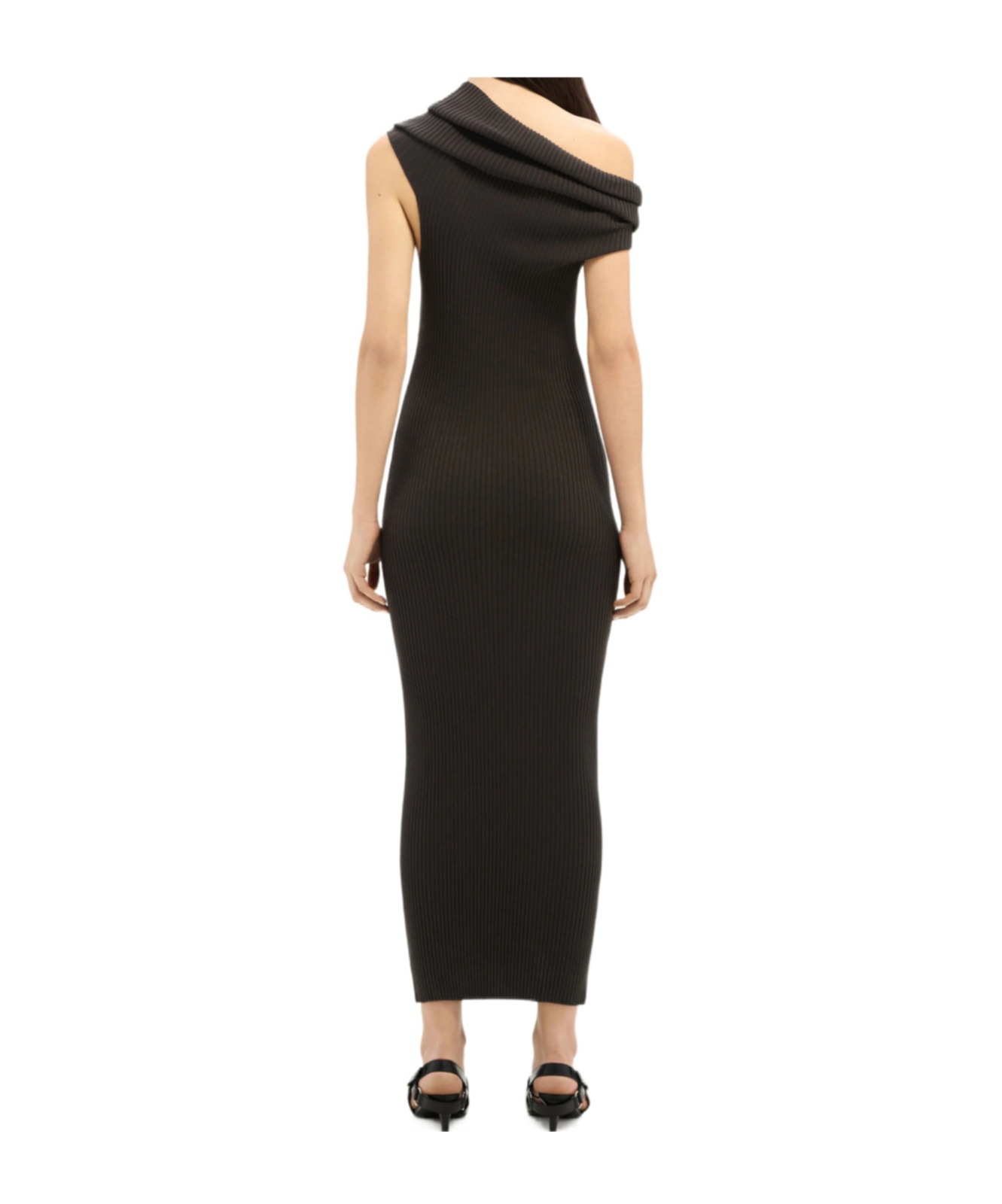 Shop Courrèges Assymetric Ribbed-knit Long Dress In Black