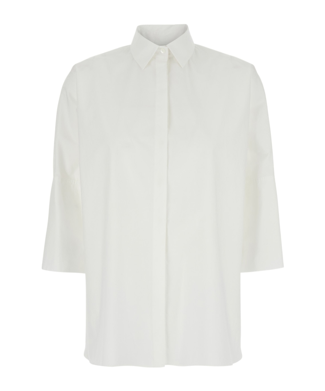 Antonelli White Oversized Shirt With Classic Collar And Three-quarter Sleeves In Cotton Woman