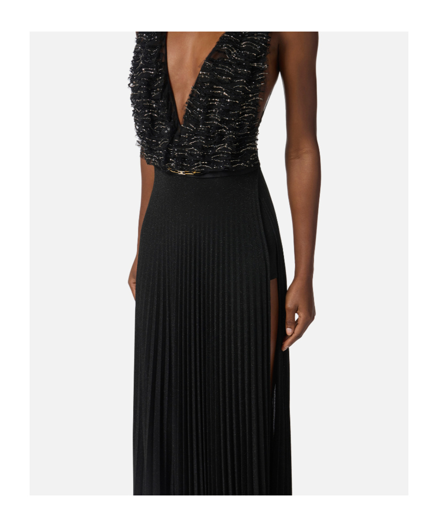 Elisabetta Franchi Abito Red Carpet In Tulle E Jersey Con Cristalli In Black