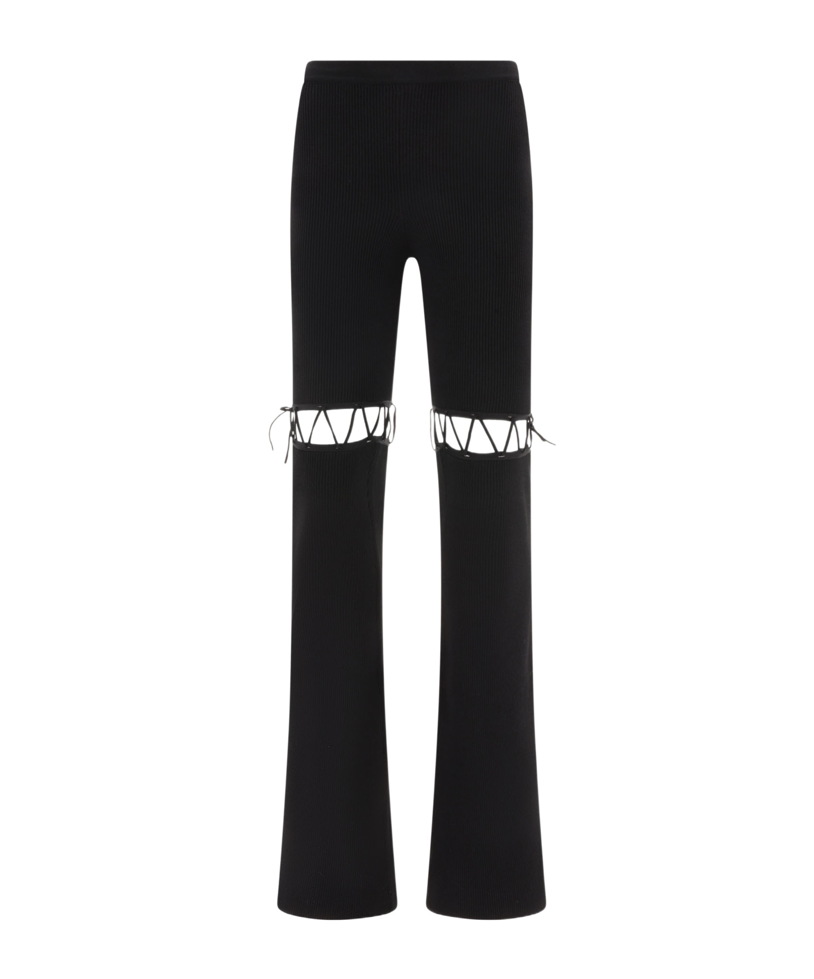 Nensi Dojaka Ribbed Waistband Flared Pant With Cut-out Lacing In Black