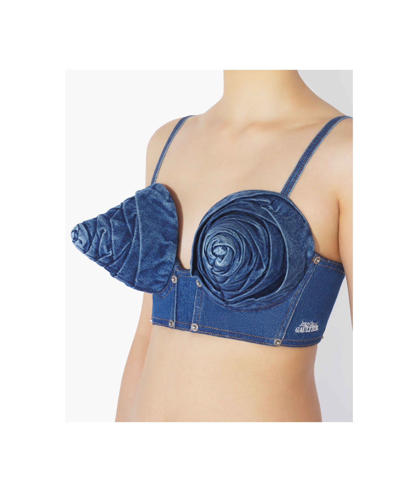 Shop Jean Paul Gaultier The Denim Conical Cup Bra In Blue