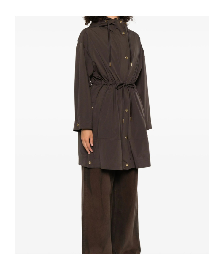 Moncler Drawstring-waist Hooded Coat In Brown