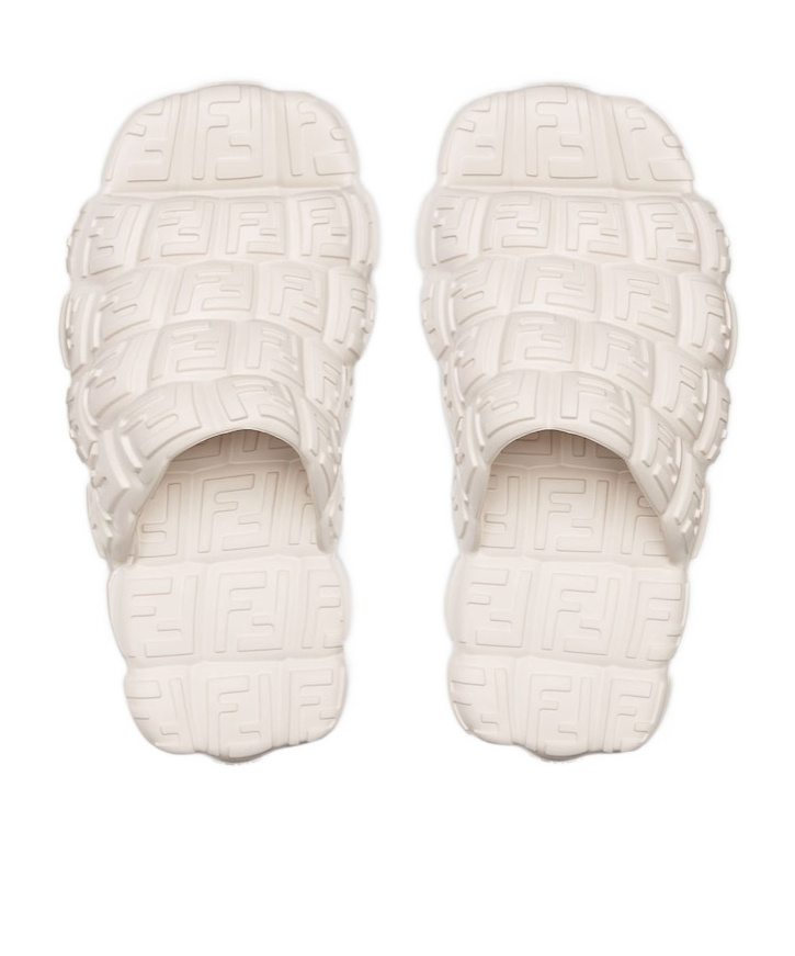 Fendi Logo Embossed Cloud Slides In White