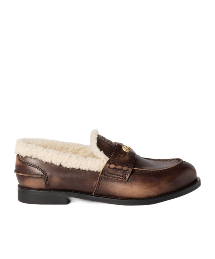 Miu Miu Bleached Leather And Shearling Penny Loafers In Animal Print