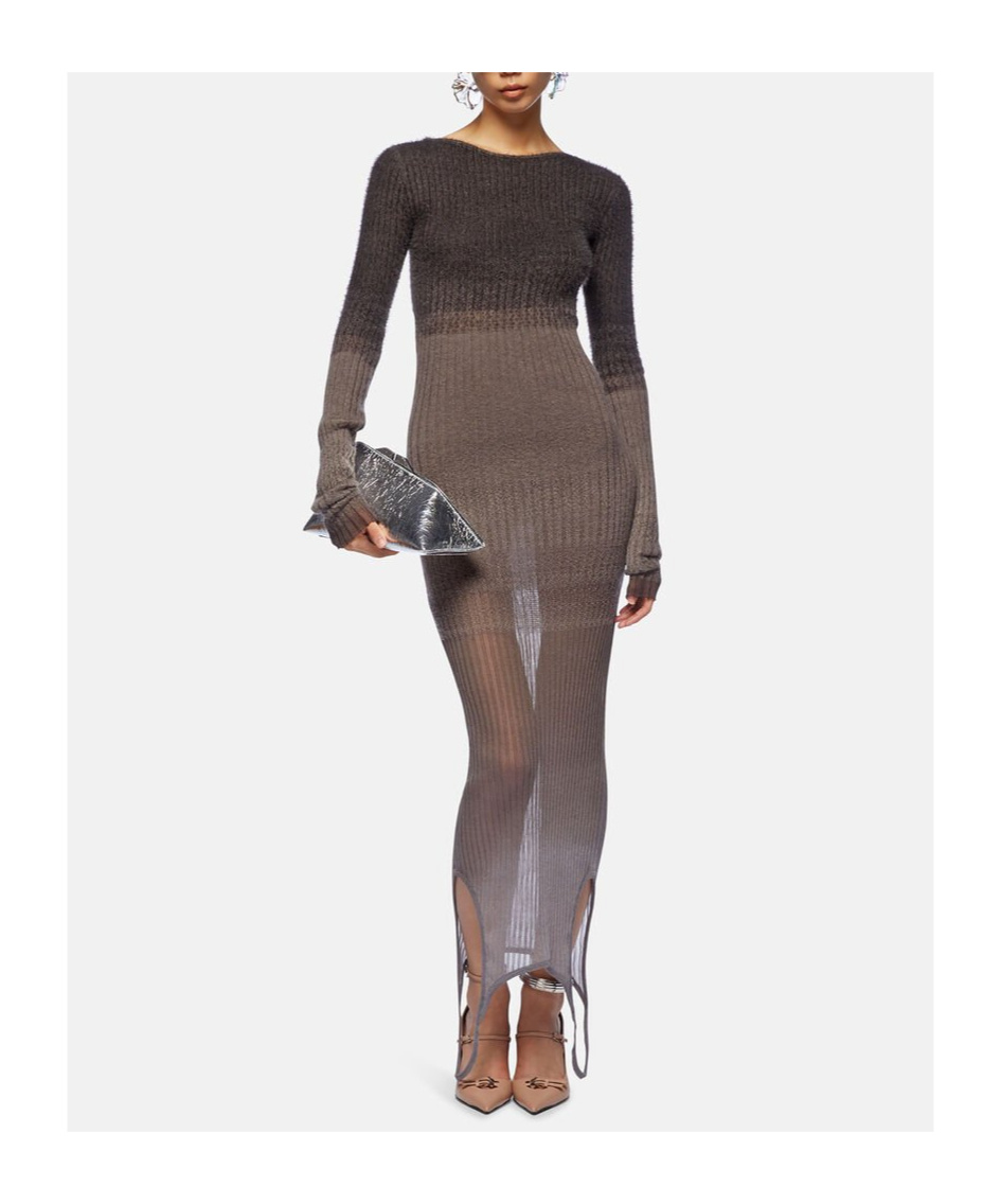 Attico Gradient Effect Ribbed Bodycon Dress In Brown