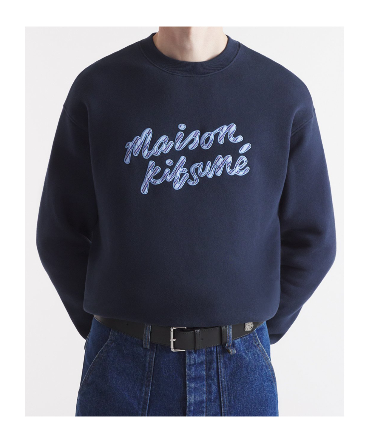 MAISON KITSUNÉ MAISON KITSUNÉ  HANDWRITING STRIPED CREWNECK SWEATSHIRT