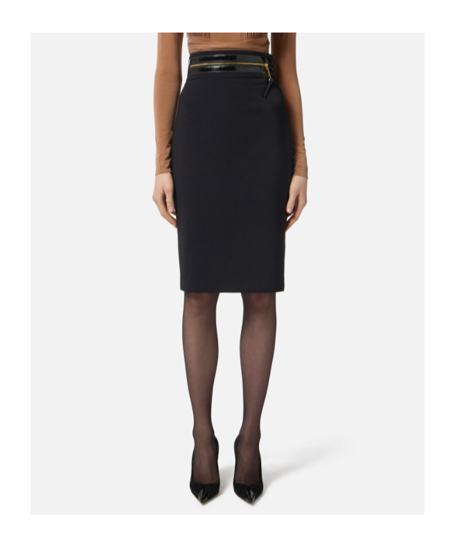 Elisabetta Franchi High Waist Back Slit Knee-length Skirts In Black