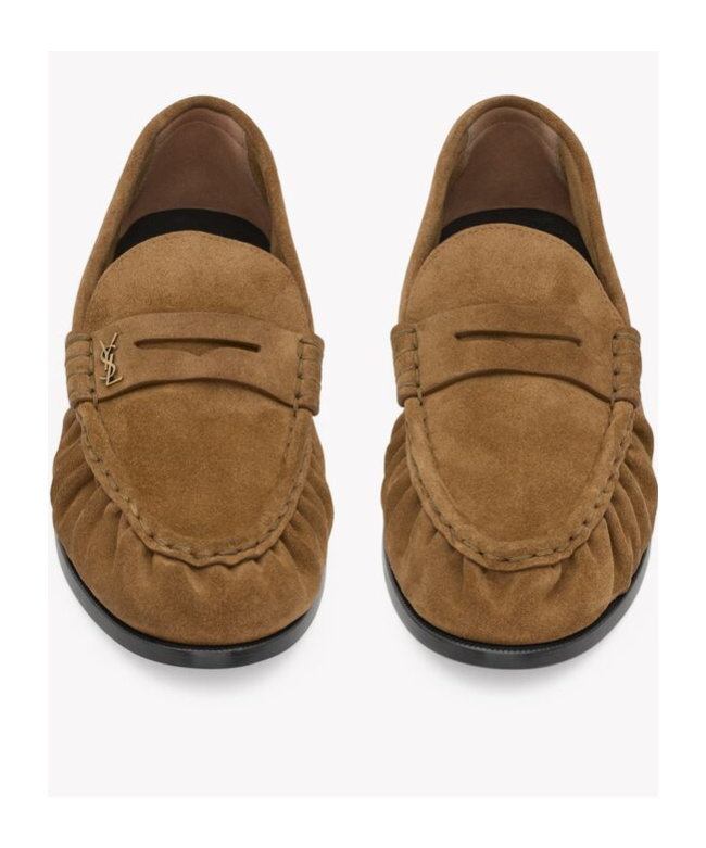 Saint Laurent Le Loafer Suede Penny Loafers In Brown