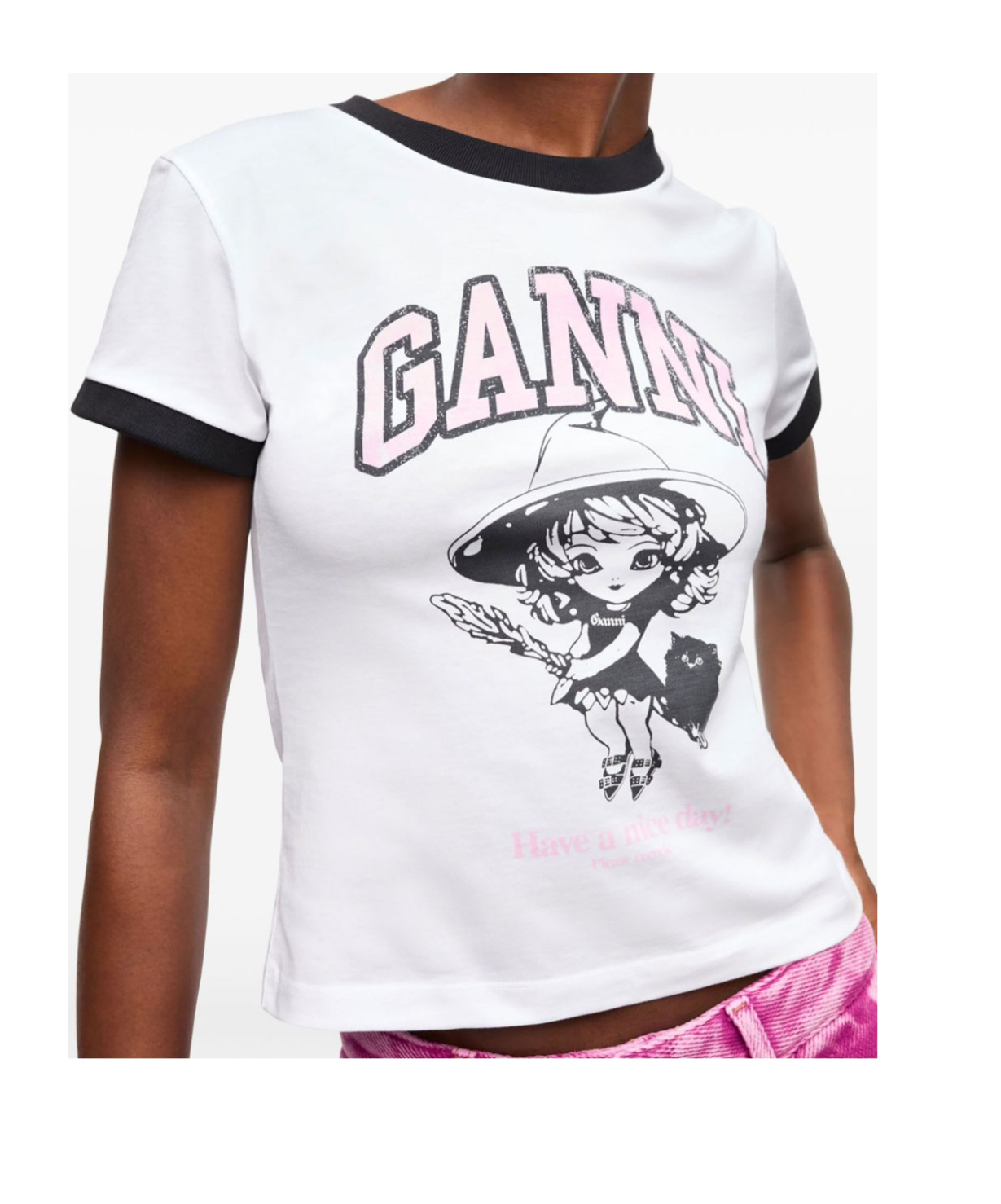 Ganni White T-shirt With Lettering Logo And Front And Back Print In Cotton Woman In White
