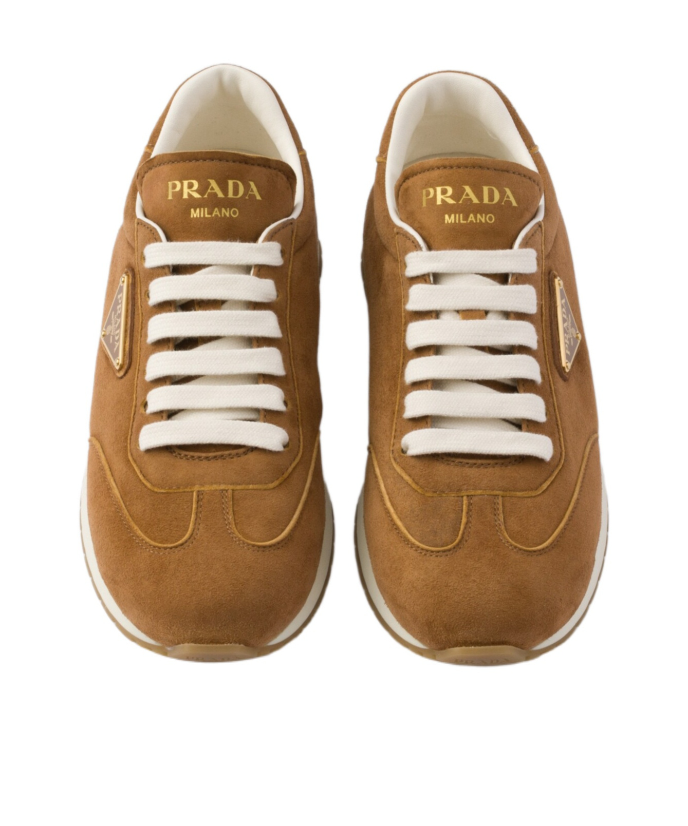 Prada Triangle Logo Suede Sneakers In Brown