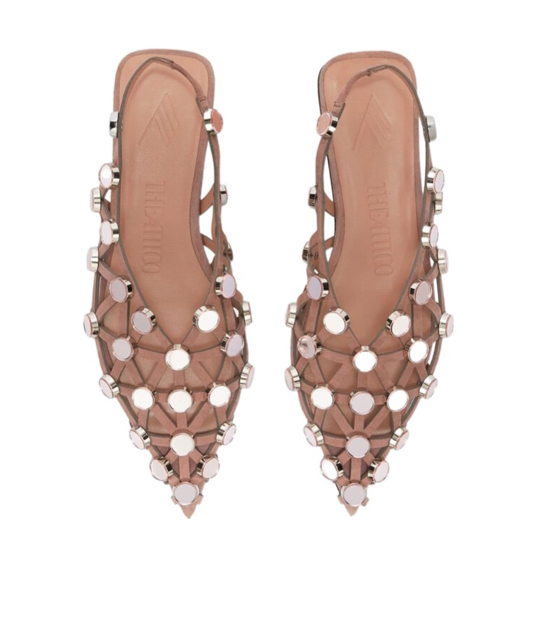 Attico Mud Coloured Grid Ballerina In Neutral