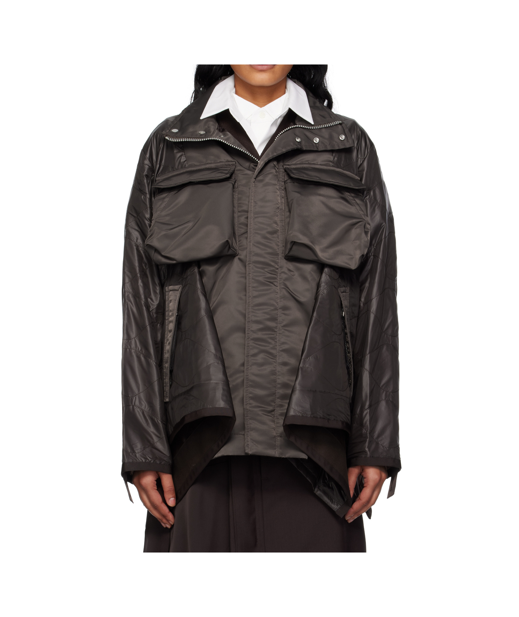 Sacai Quilted Nylon Ripstop Twill Coat In Black