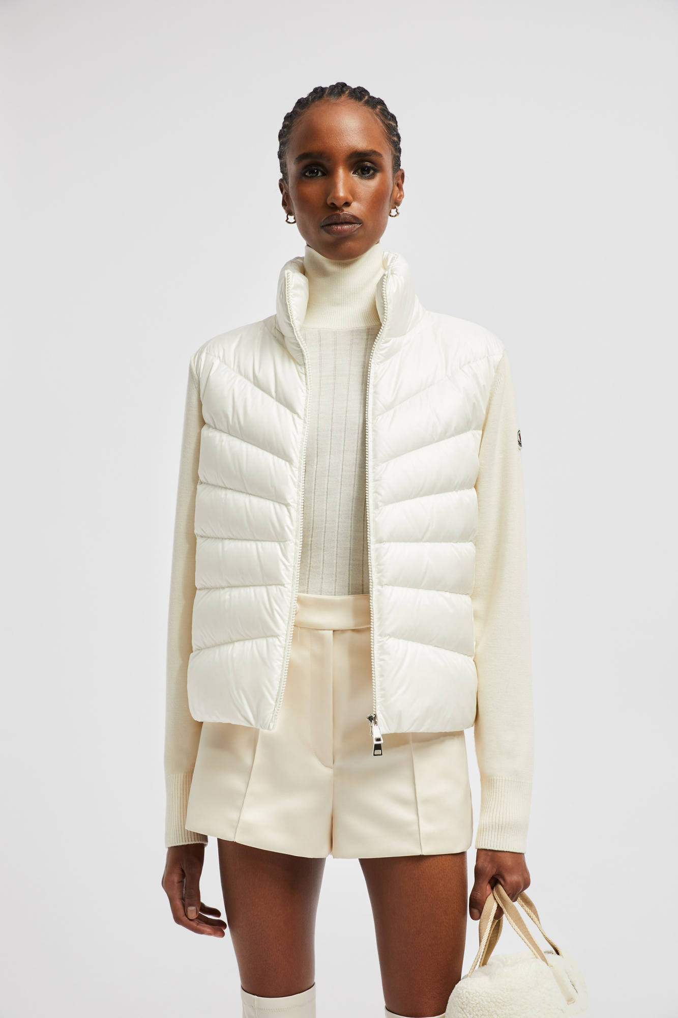 Moncler Logo Patch Padded Knit Cardigan In White