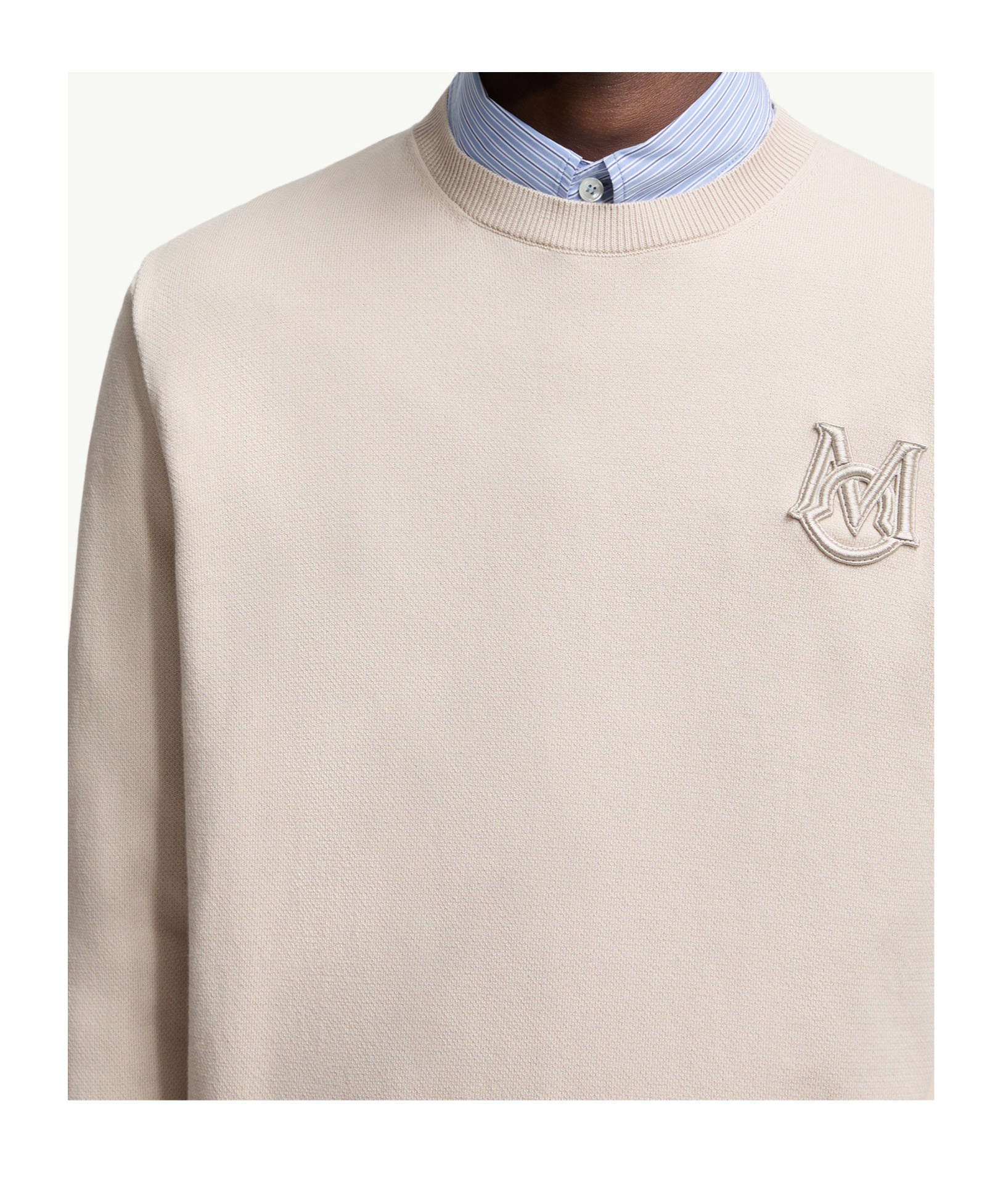 Moncler Cotton Pullover With Crew Neck And Embroidery In Gray