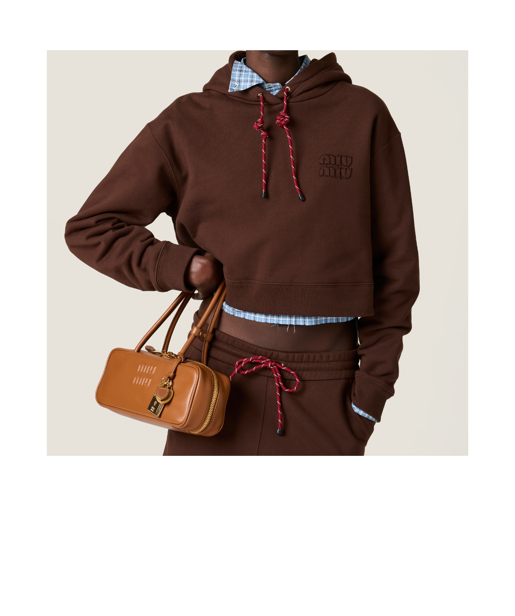 Miu Miu Long-sleeved Hooded Hoodie In Brown