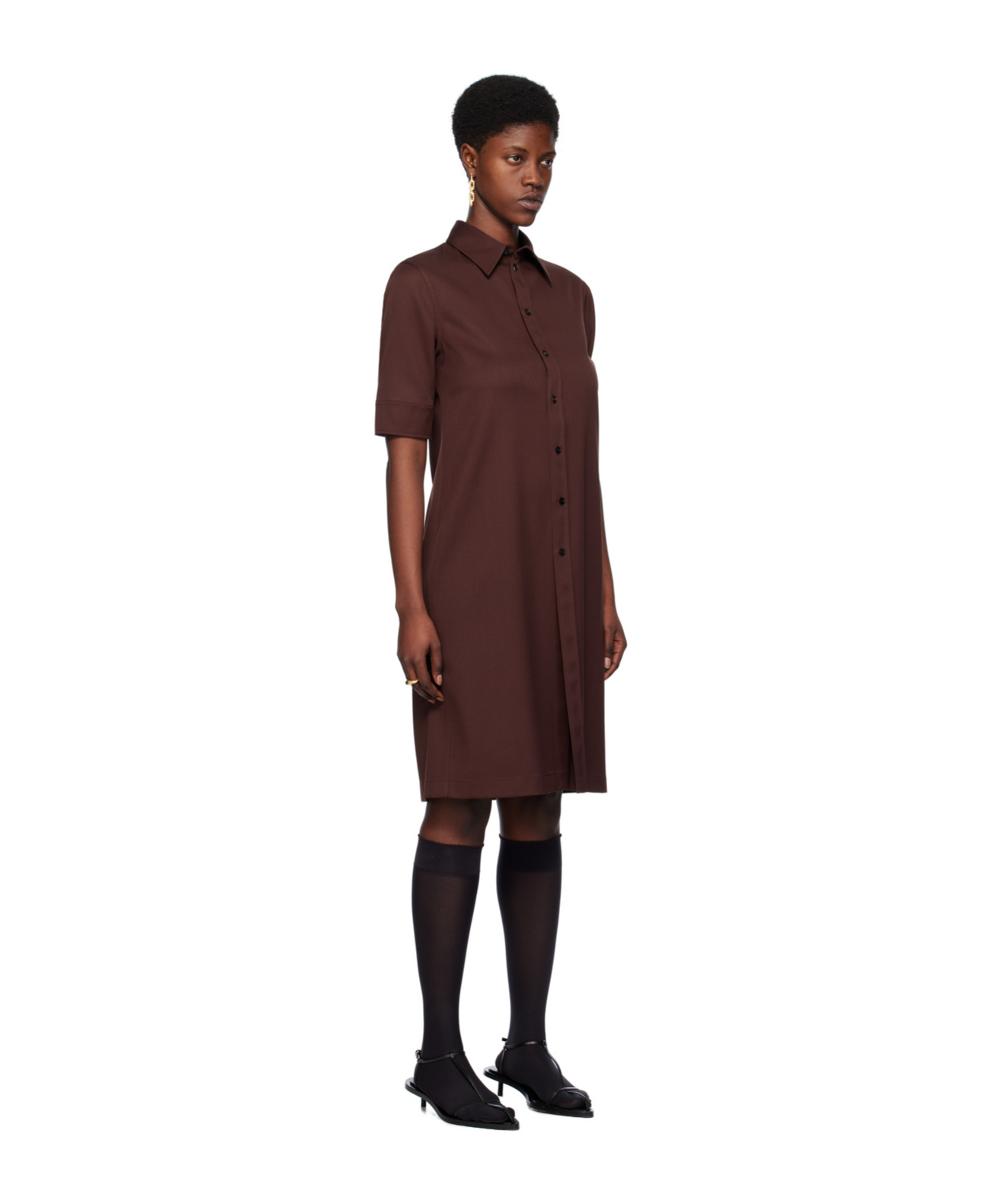 Jil Sander Shearing Wool Short-sleeved Dress In Red