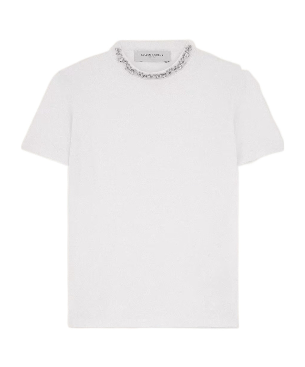Golden Goose Relaxed Fit Rhinestone-embellished White T-shirt In White