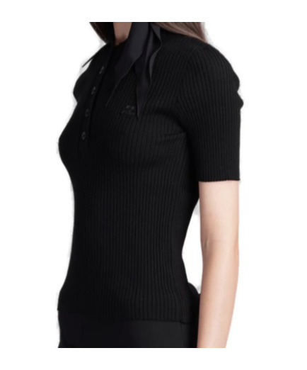 Shop Courrèges Short-sleeved Ribbed Polo Shirt In Black
