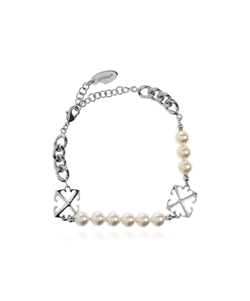 Off-white Pearl Cross Bracelet In Metallic