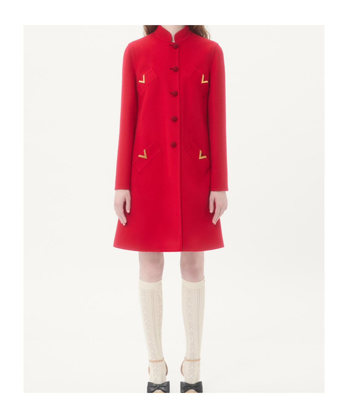 Valentino Vgold Button-up Coat In Red