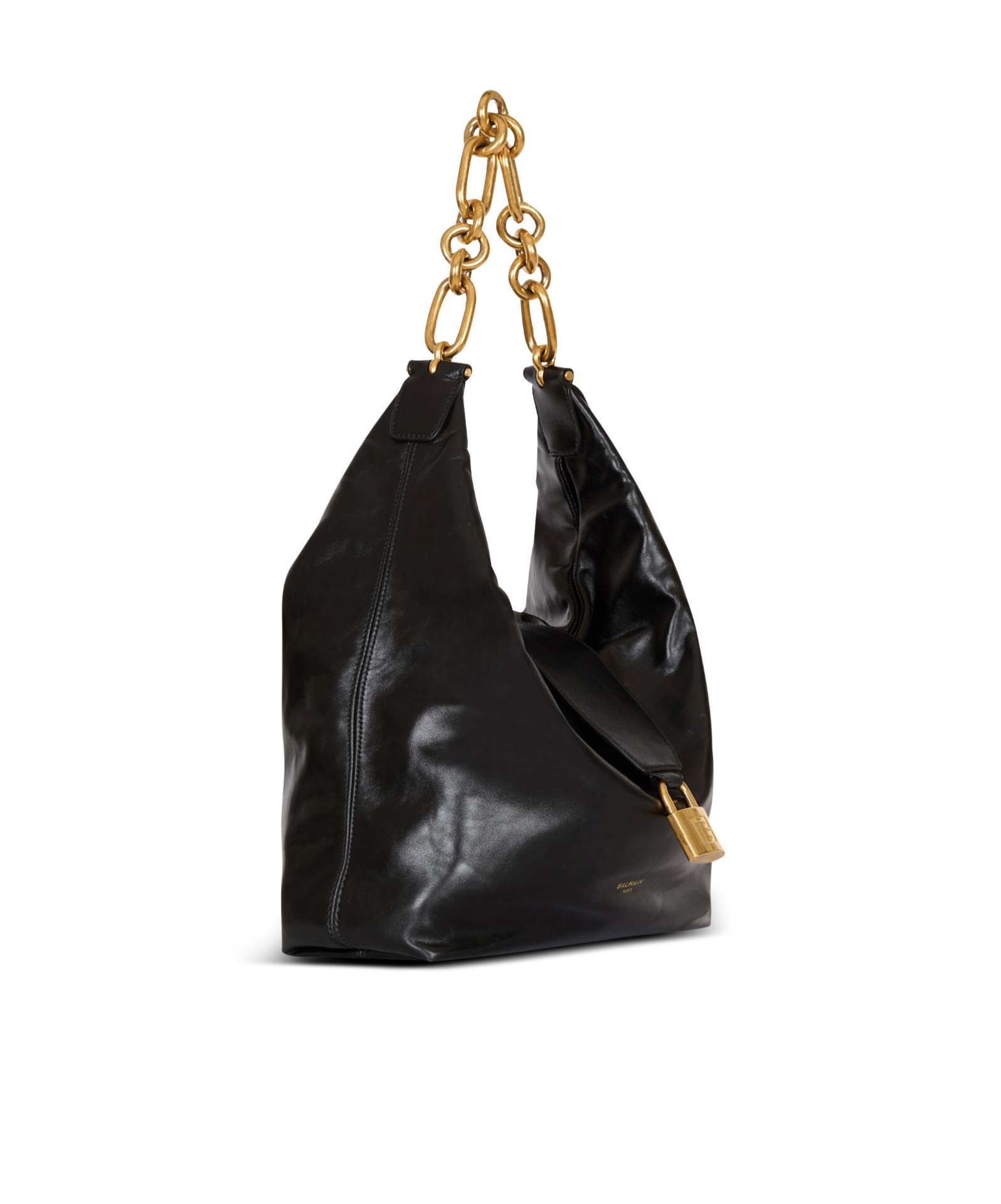 Balmain Sync Hobo Bag In Calfskin Leather In Black
