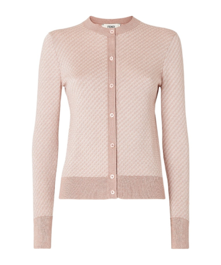 Shop Fendi Pink Ff Wool And Silk Cardigan In Nude
