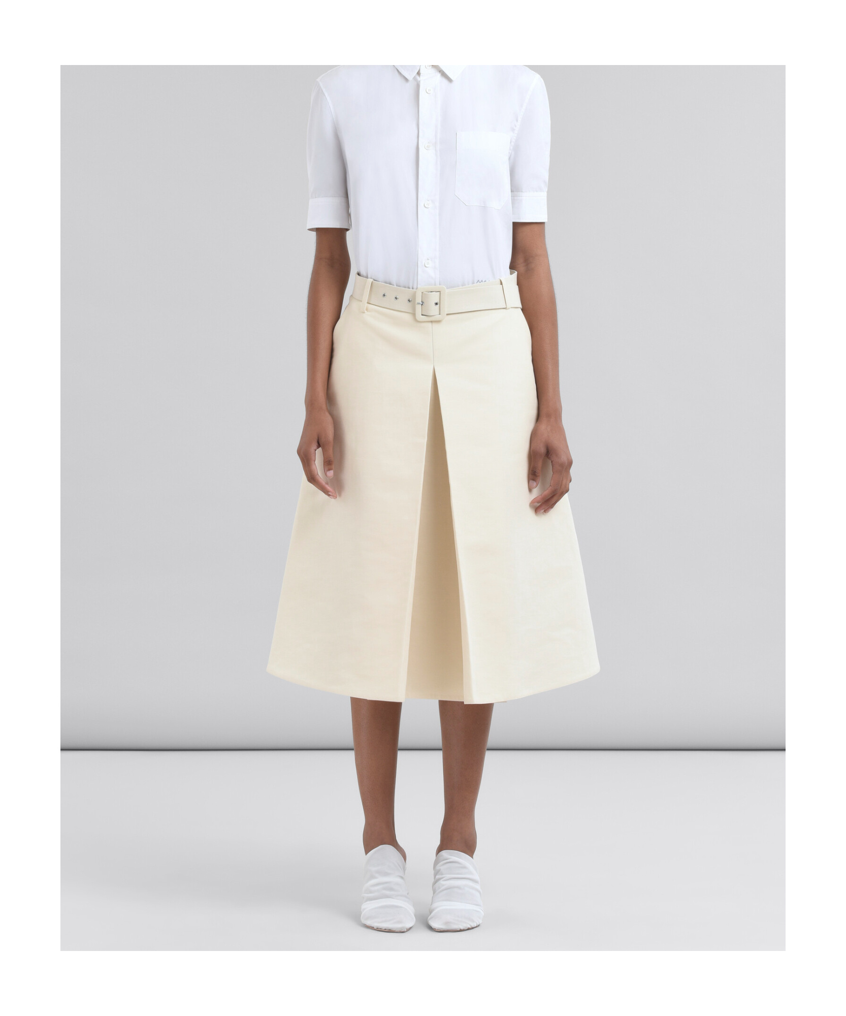 Marni Belted Midi Skirt In White