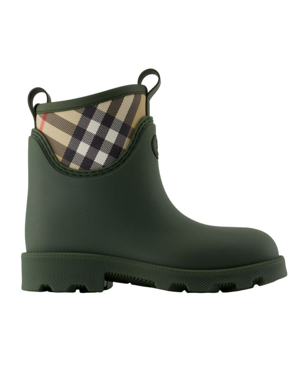 Burberry Olive Green Rubber Marsh Stamp Ankle Boots In Green