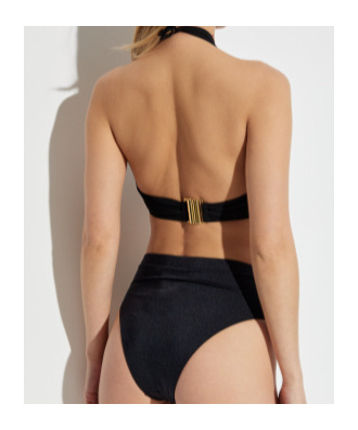 Balmain Neck-hanging Swimsuit Top In Black