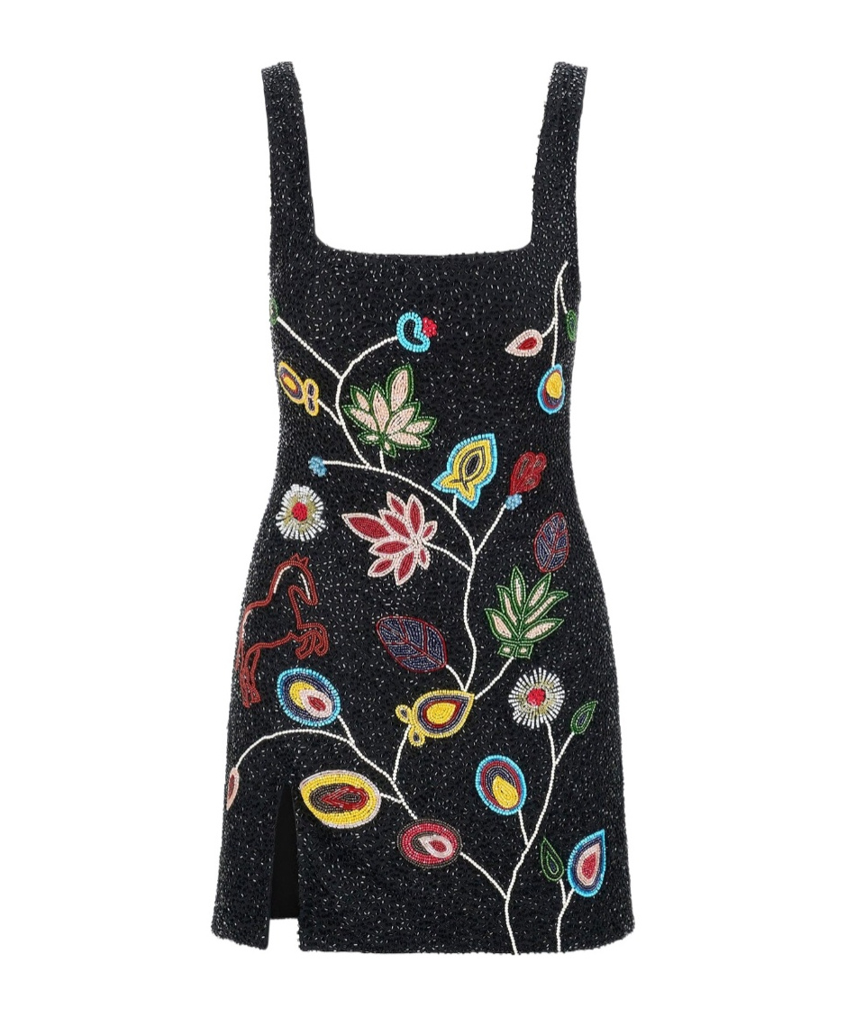 Staud Beaded Floral Le Sable Mini Dress In Black