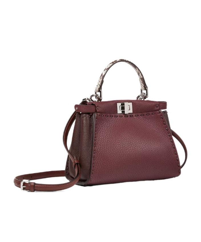 Fendi Women Peekaboo Mini Leather Crossbody Bag In Burgundy