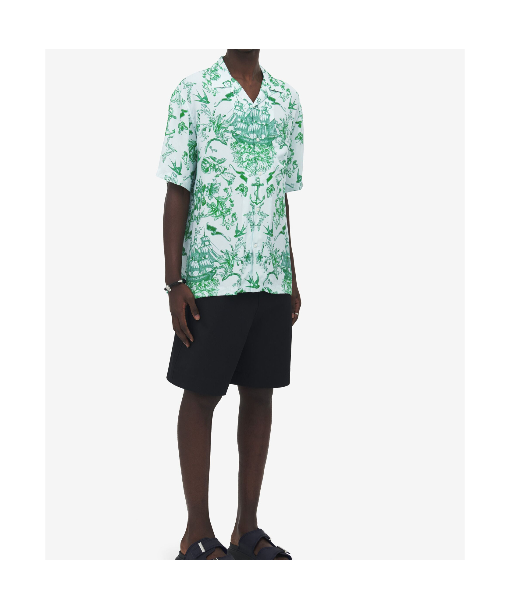 Alexander Mcqueen Men's Sailor Tattoo Hawaiian Shirt In Blue/green In Multi