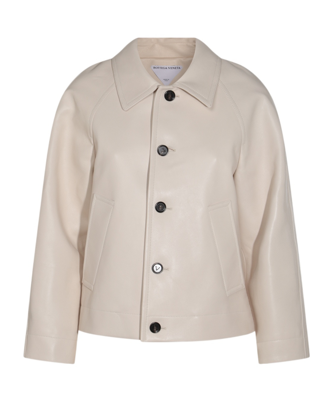 Bottega Veneta Leather Collared Jacket With Front And Lateral Pockets In Nude