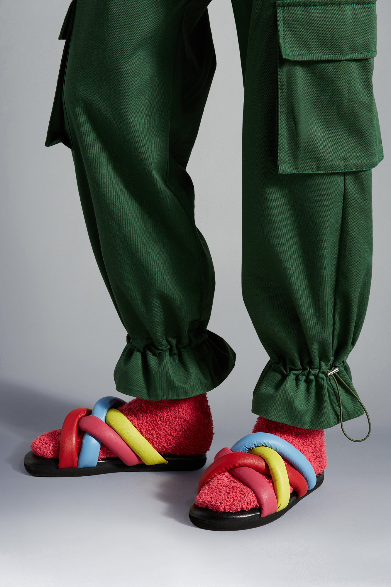 Moncler Multicolored Padded Strap Sandals With Bold Design In Blue