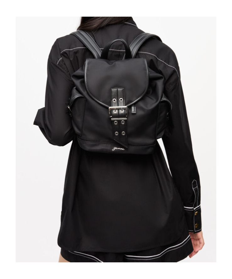 Ganni Women Bucky Recycled Nylon Backpack In Black