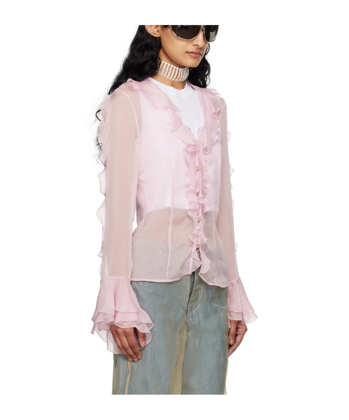 Blumarine Pink Ruffle Blouse In Pink