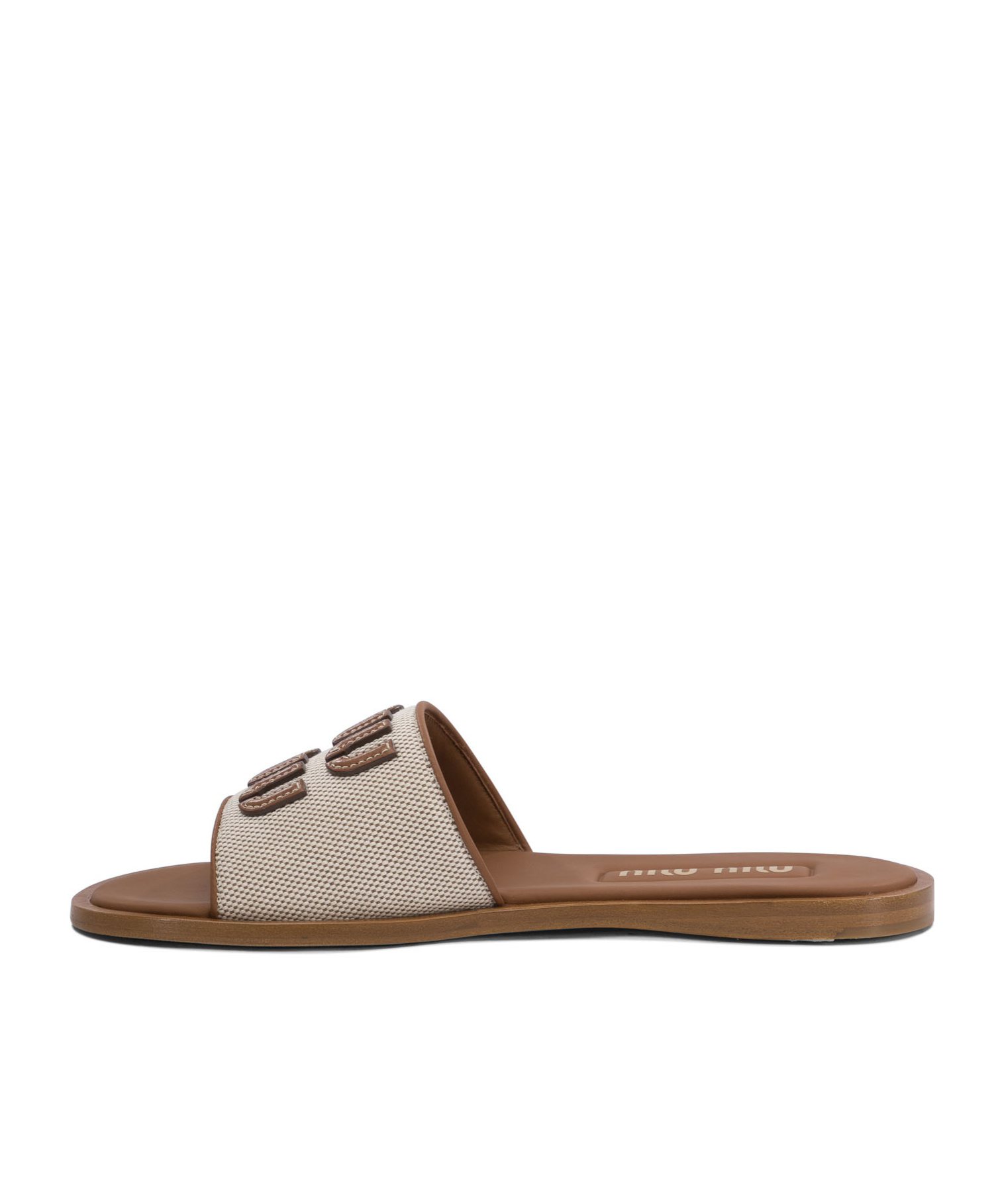MIU MIU CANVAS AND LEATHER SLIDES