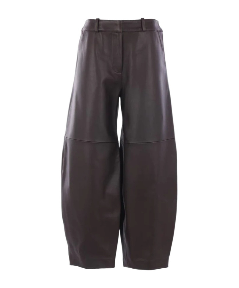 Co Paneled Leather Barrel-leg Pants In Brown