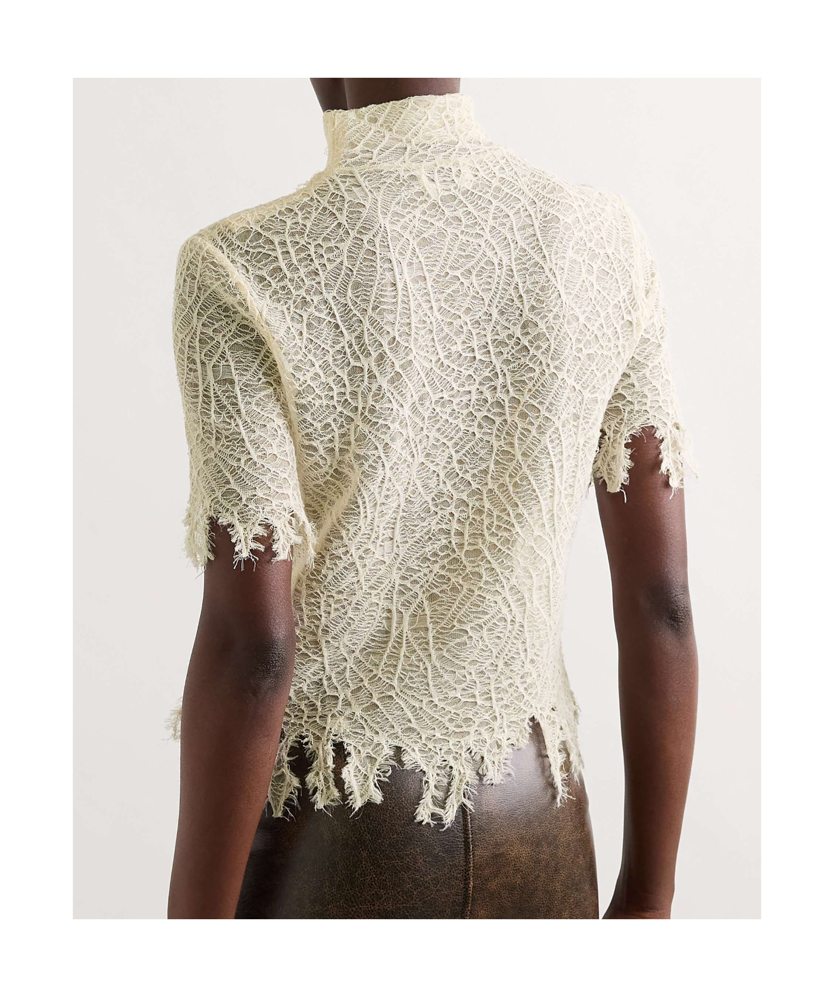 Alexander Mcqueen Distressed Cotton And Silk-blend Lace Turtleneck Sweater In White