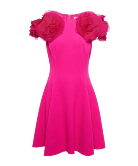 Oscar De La Renta Tulle-shoulders Wool-blend Minidress In Pink